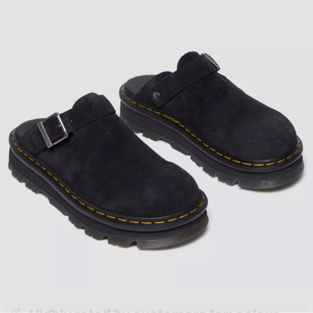 Dr. Martens Black Mules with Yellow Stitching